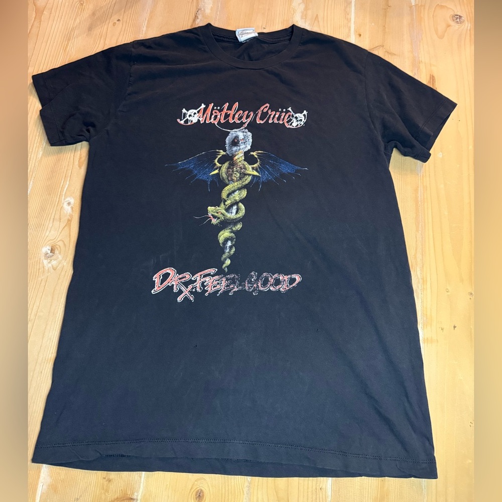 Motley Crue Dr Feelgood T-Shirt Mens Large Black Vintage Vinyl Freeze Band Tee